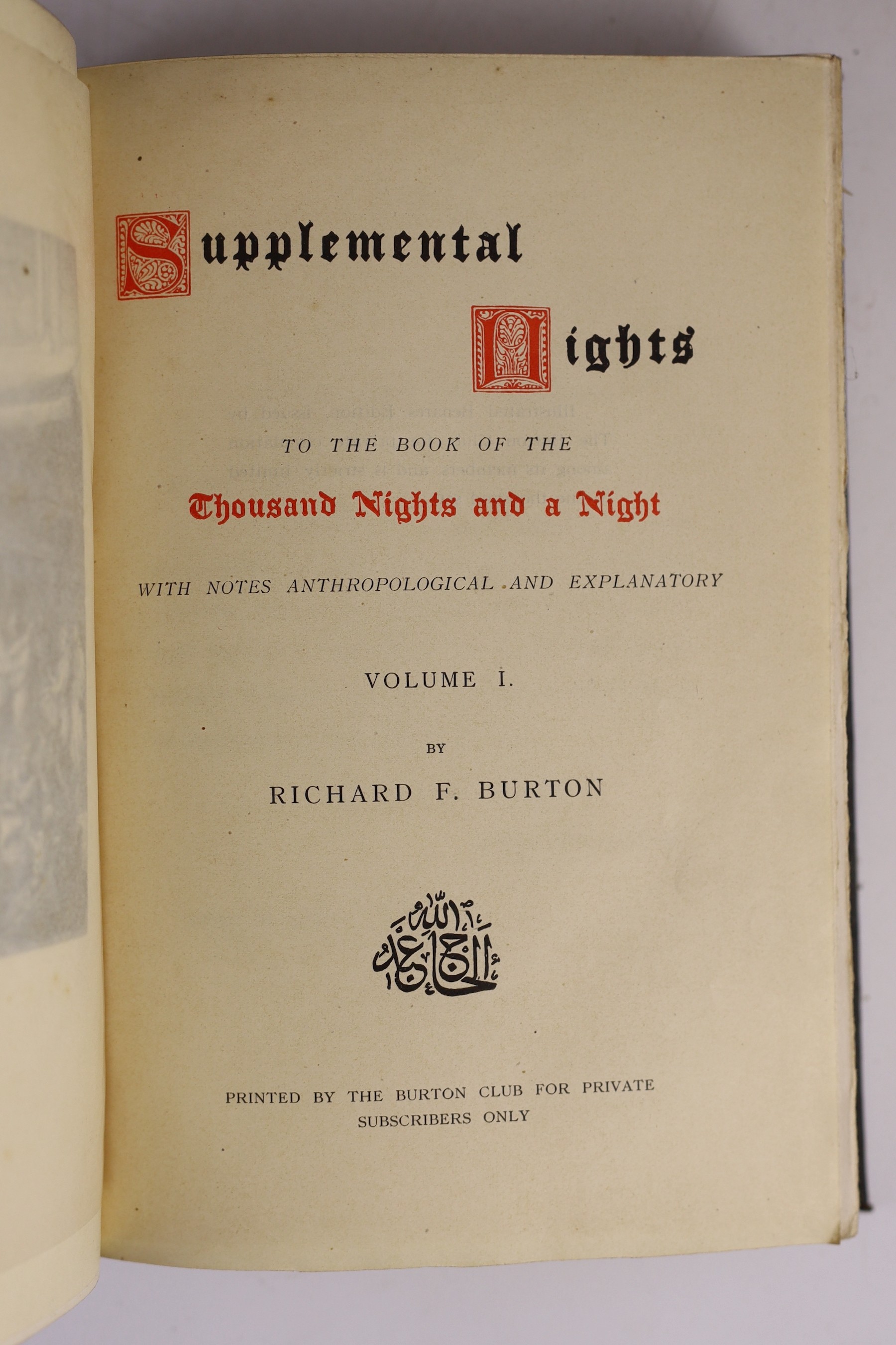 Burton, Richard (translator) - The Book of a Thousand Nights and a Night, Benares edition, 10 vols and 7 Supplemental Nights, 8vo, cloth, The Burton Club, [1903-1920] (17)